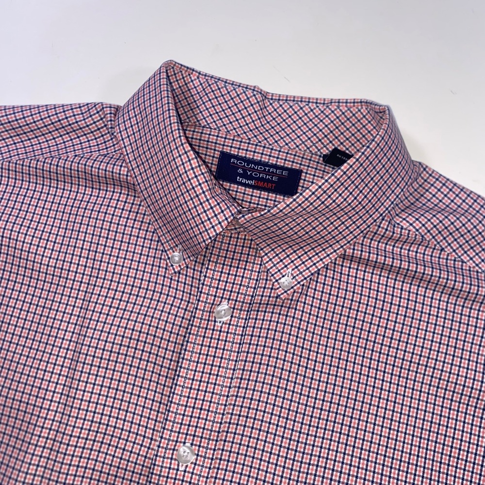 Roundtree & Yorke travelSMART Mens 2XB Red Navy Check Short Sleeve Button Shirt